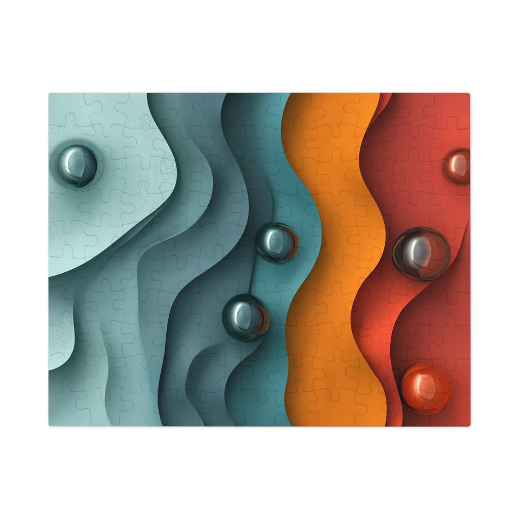 Teal Coral Waves Jigsaw Puzzle with Tin – Sculpted Wave Abstract