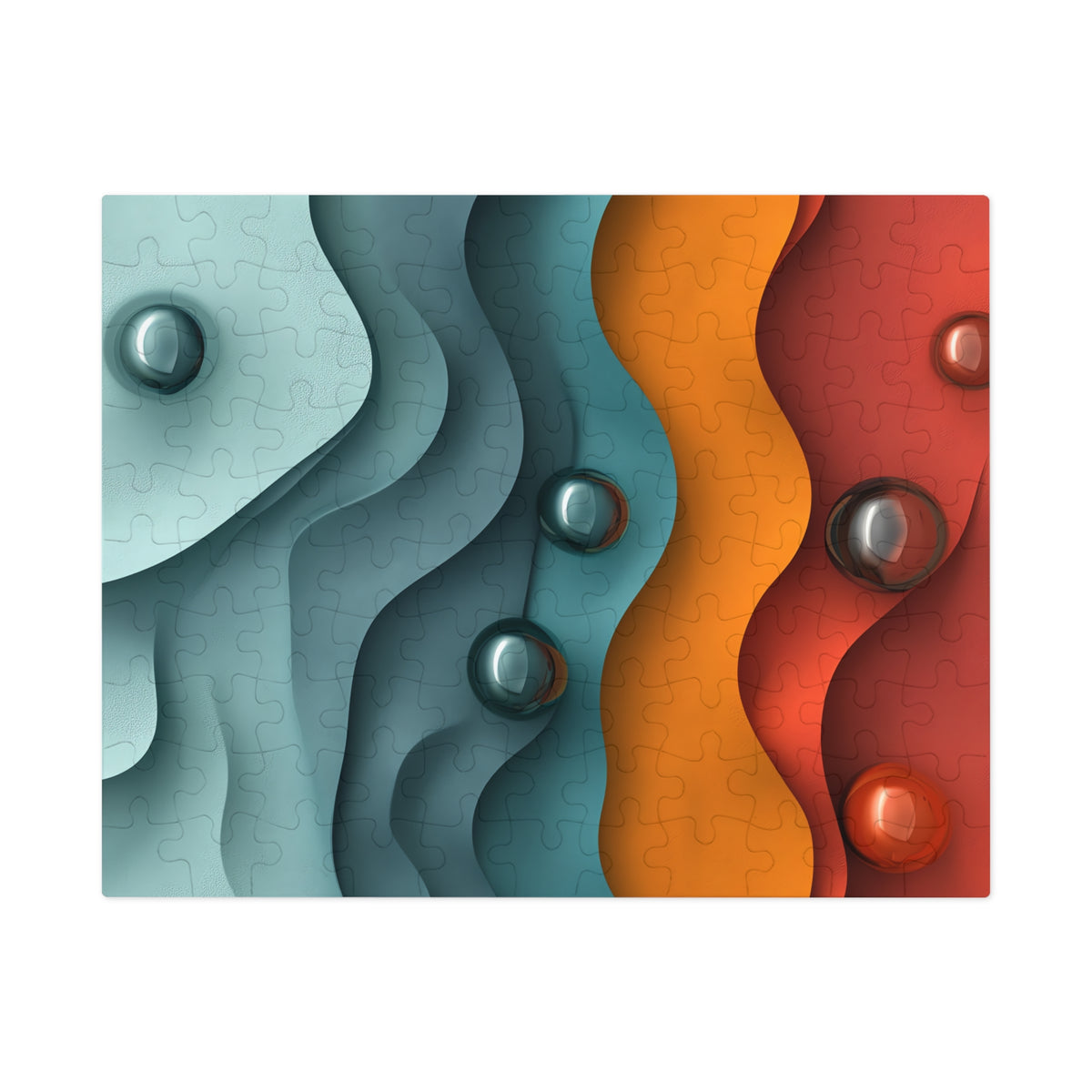 Teal Coral Waves Jigsaw Puzzle with Tin – Sculpted Wave Abstract
