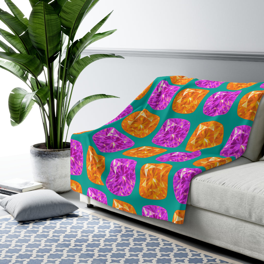 Giant Cut Gem Grid Sherpa Fleece Blanket – Peacock Jewel