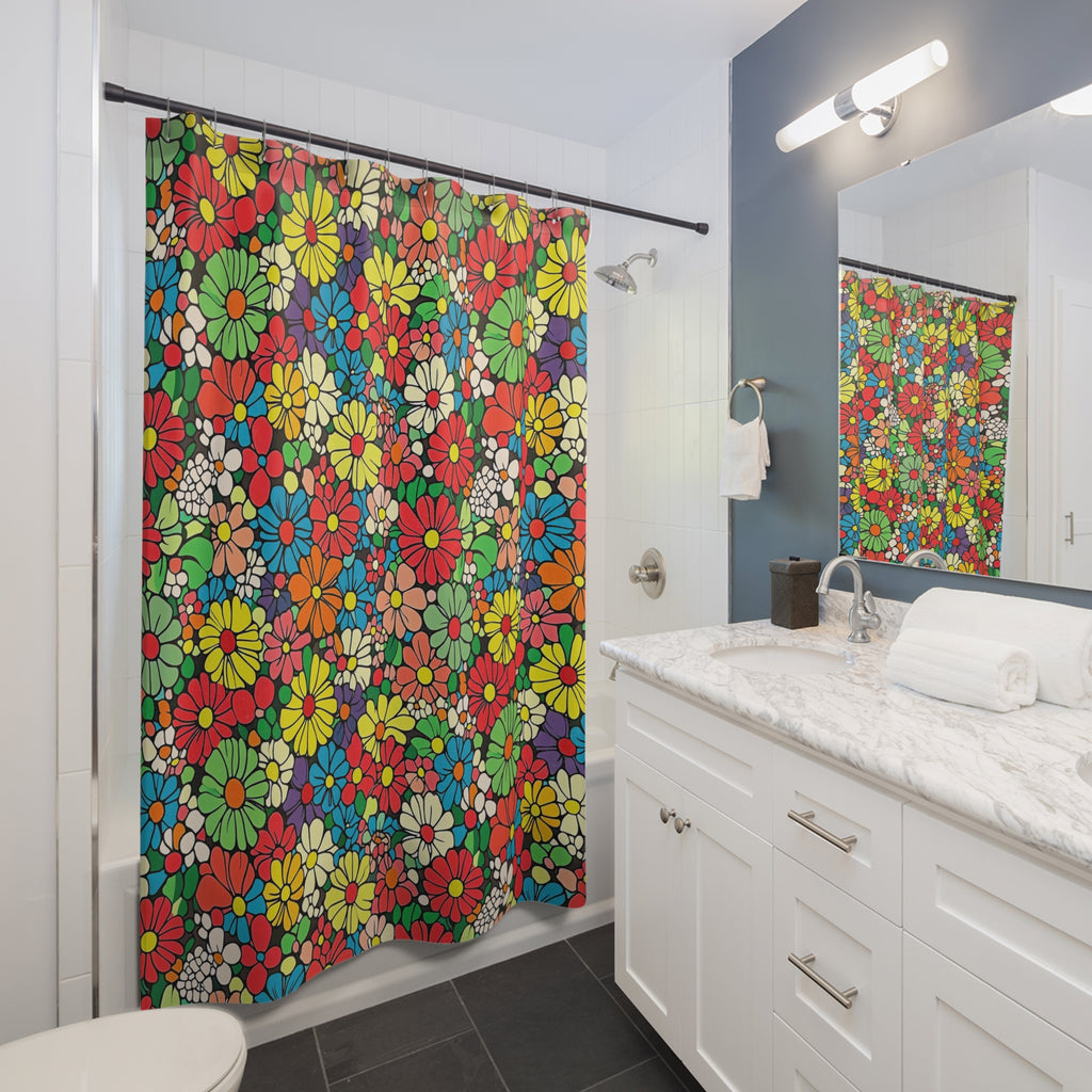 Flower Power Daisies Shower Curtain – Retro Floral Pattern