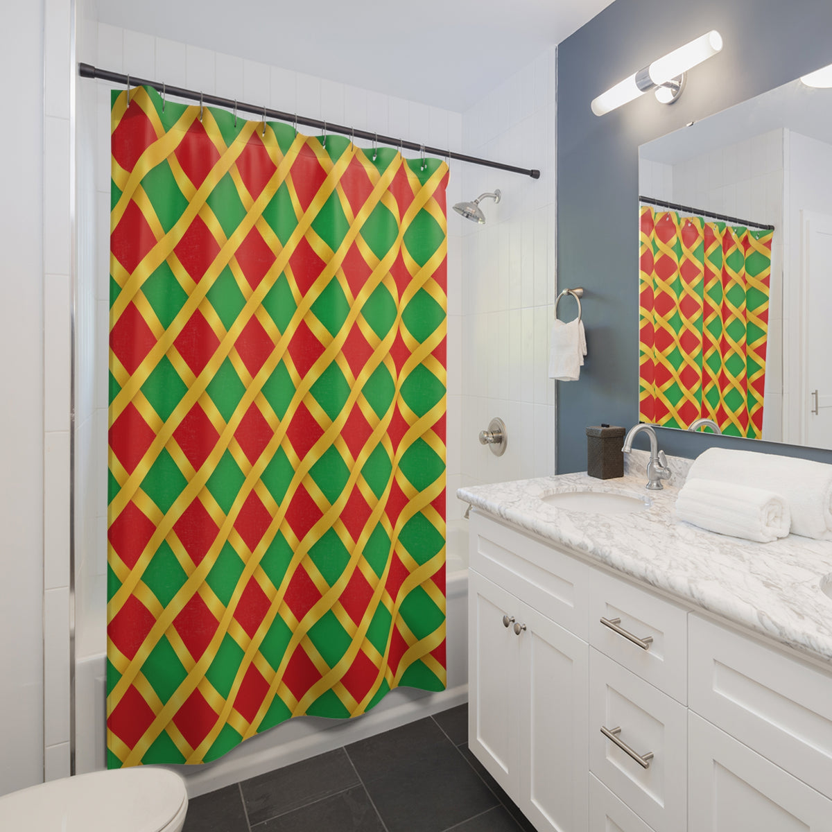 Broad Gold Diamond Trellis Shower Curtain – Ribbon Lattice Pattern