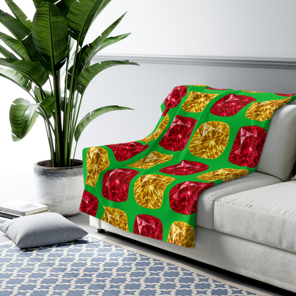 Giant Cut Gem Grid Sherpa Fleece Blanket – Faceted Gem Geometric Pattern
