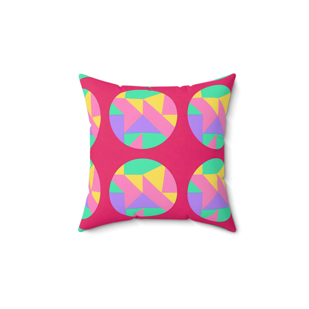 Broken Circle Planes Faux Suede Cushion – Candy Pop on Raspberry