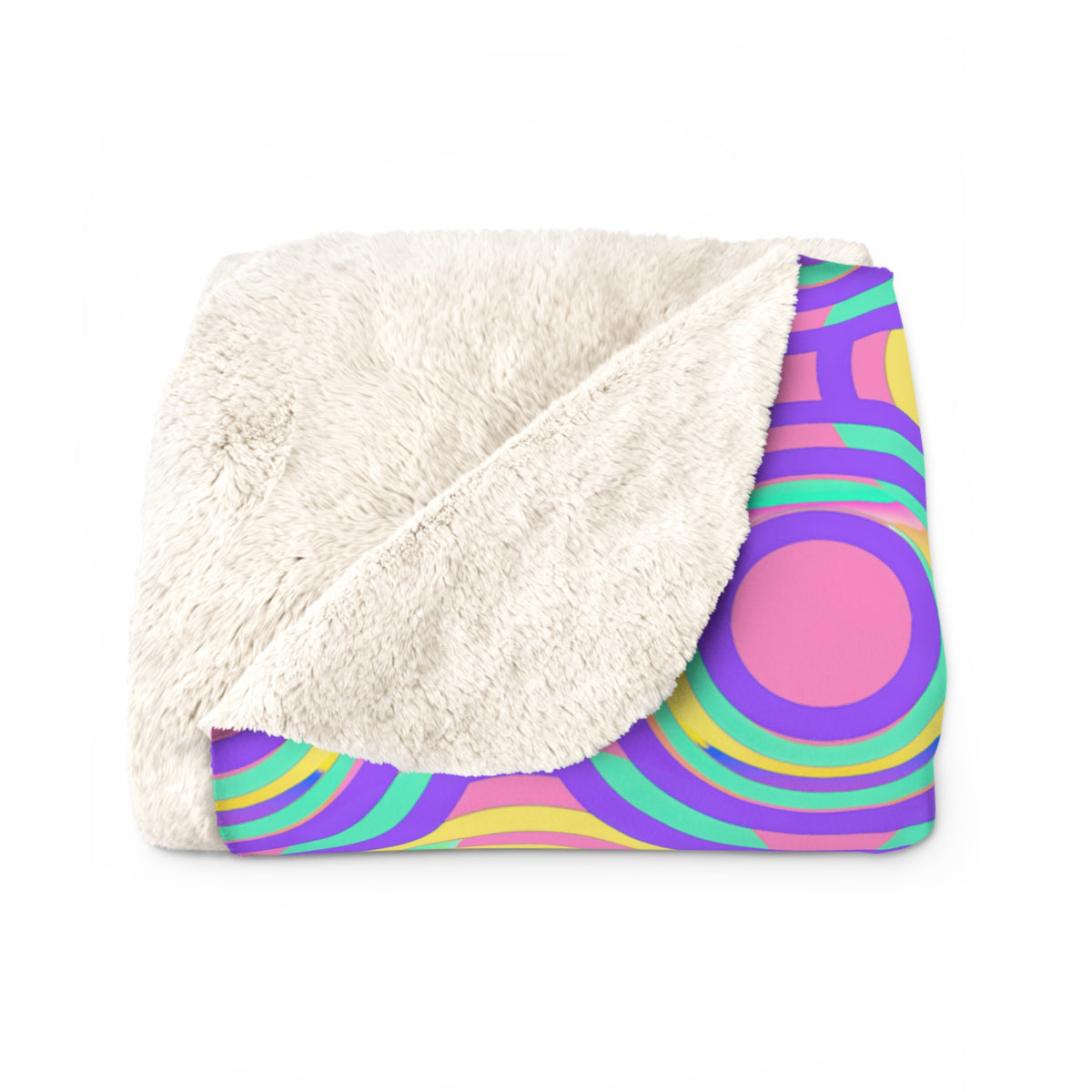 Interlocking Ring Ripples Sherpa Fleece Blanket – Candy Pastel on Grape