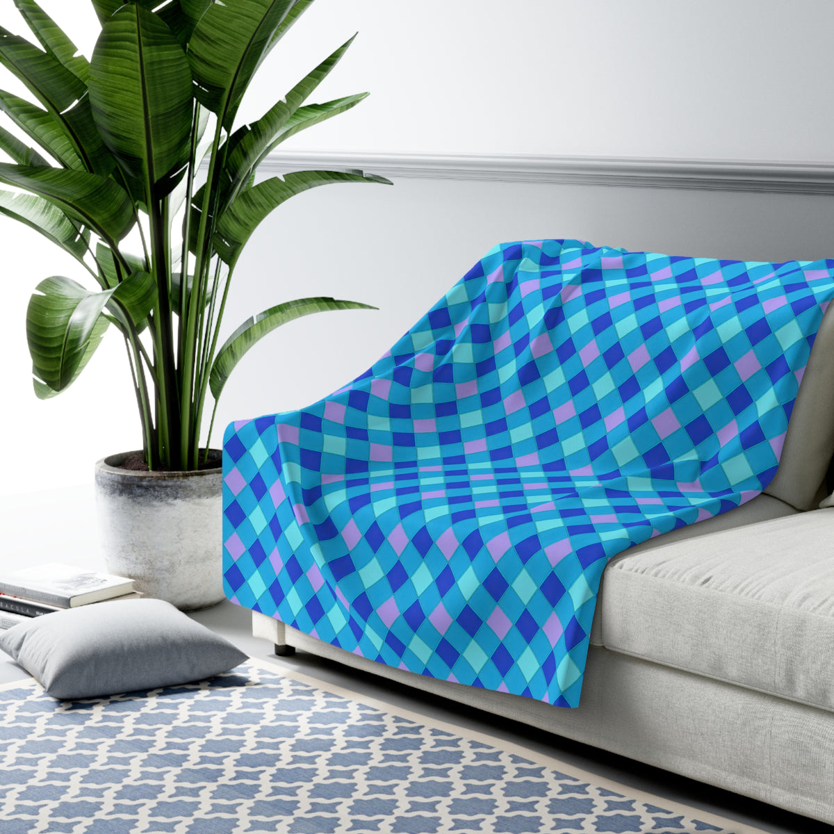 Jewel Harlequin Check Sherpa Fleece Blanket – Ice Jewel