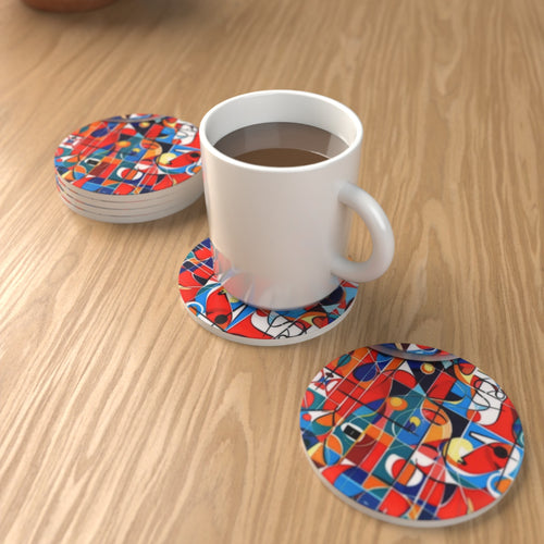 Abstract Minimalist No.2 Round Ceramic Coasters – Set of 6 – Coming Soon – lifestyle mockup 1