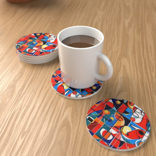 Abstract Minimalist No.2 Round Ceramic Coasters – Set of 6 – Pre-order – lifestyle mockup 1