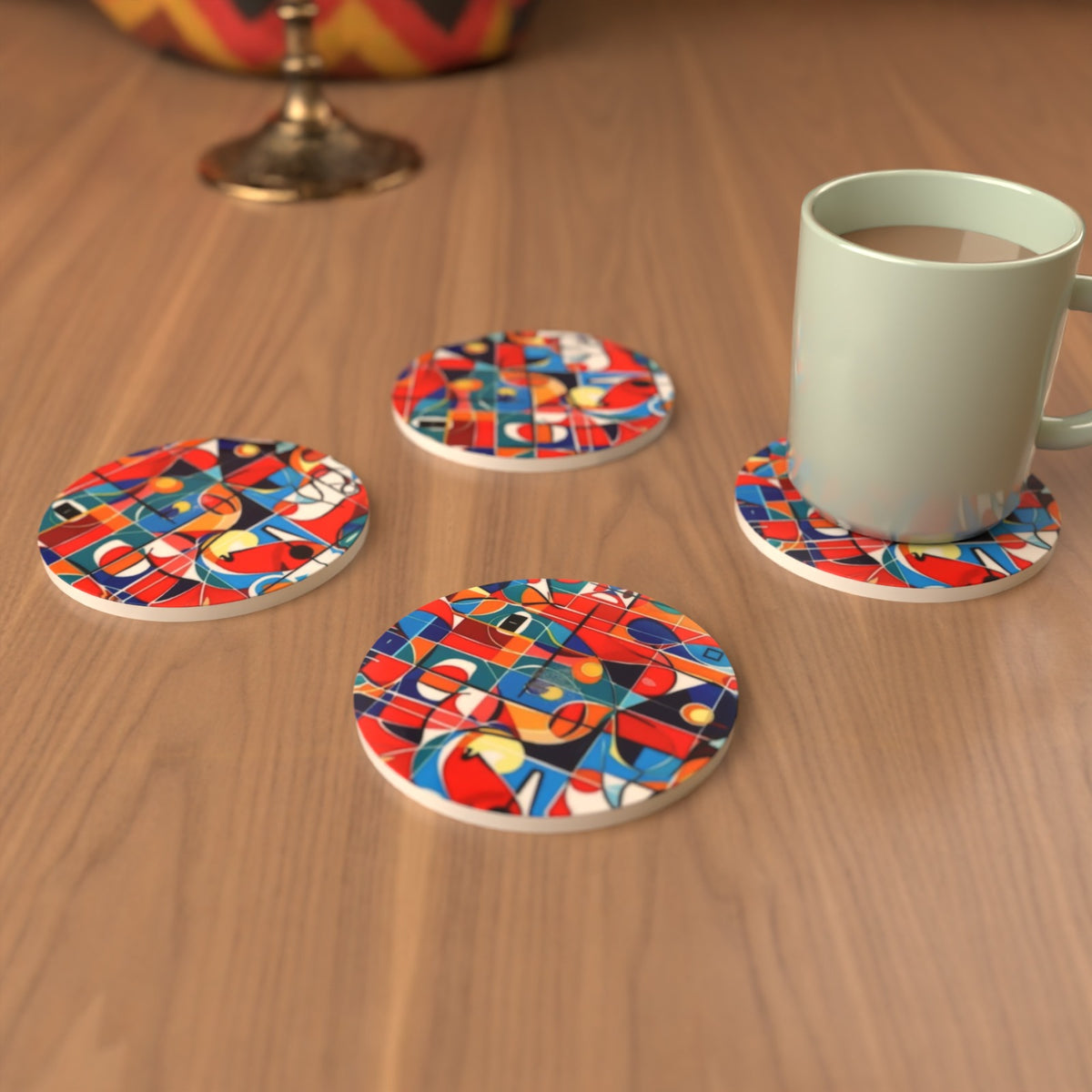 Abstract Minimalist No.2 Round Ceramic Coasters – Set of 6 – Pre-order – lifestyle mockup 3