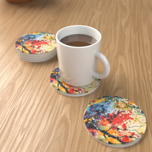 Abstract Spring Woodland Round Ceramic Coasters – Set of 6 – Coming Soon – lifestyle mockup 1
