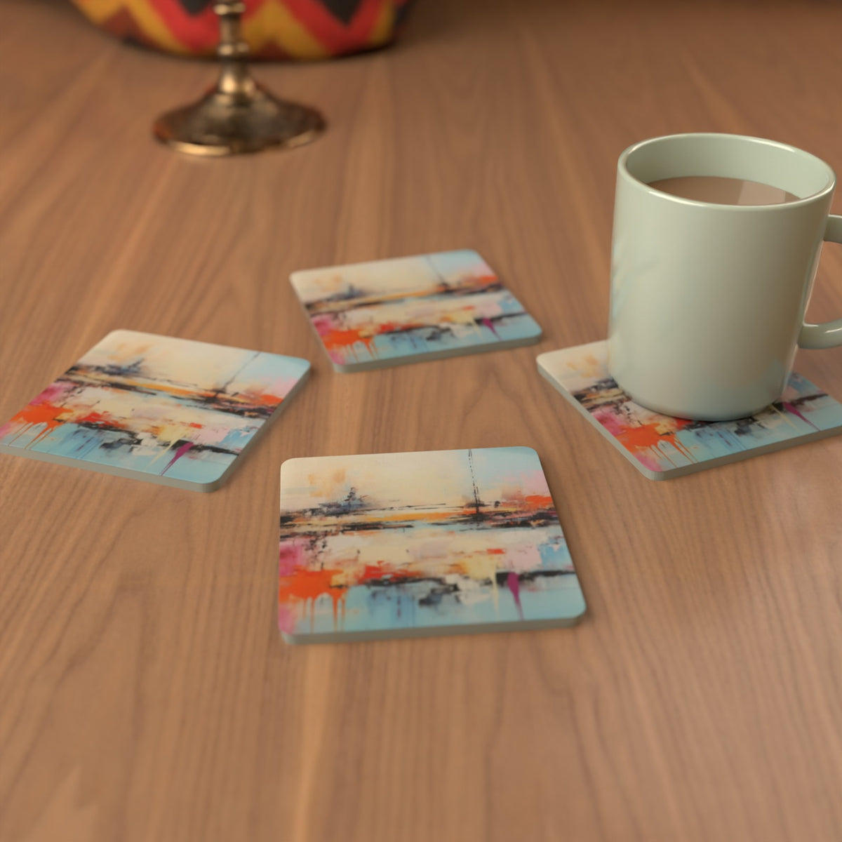 Watercolour Seascape Square Glass Coasters – Set of 6 – Pre-order – lifestyle mockup 3