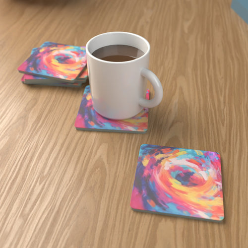Abstract Vortex No.9 Square Glass Coasters – Set of 6 – Coming Soon – lifestyle mockup 1