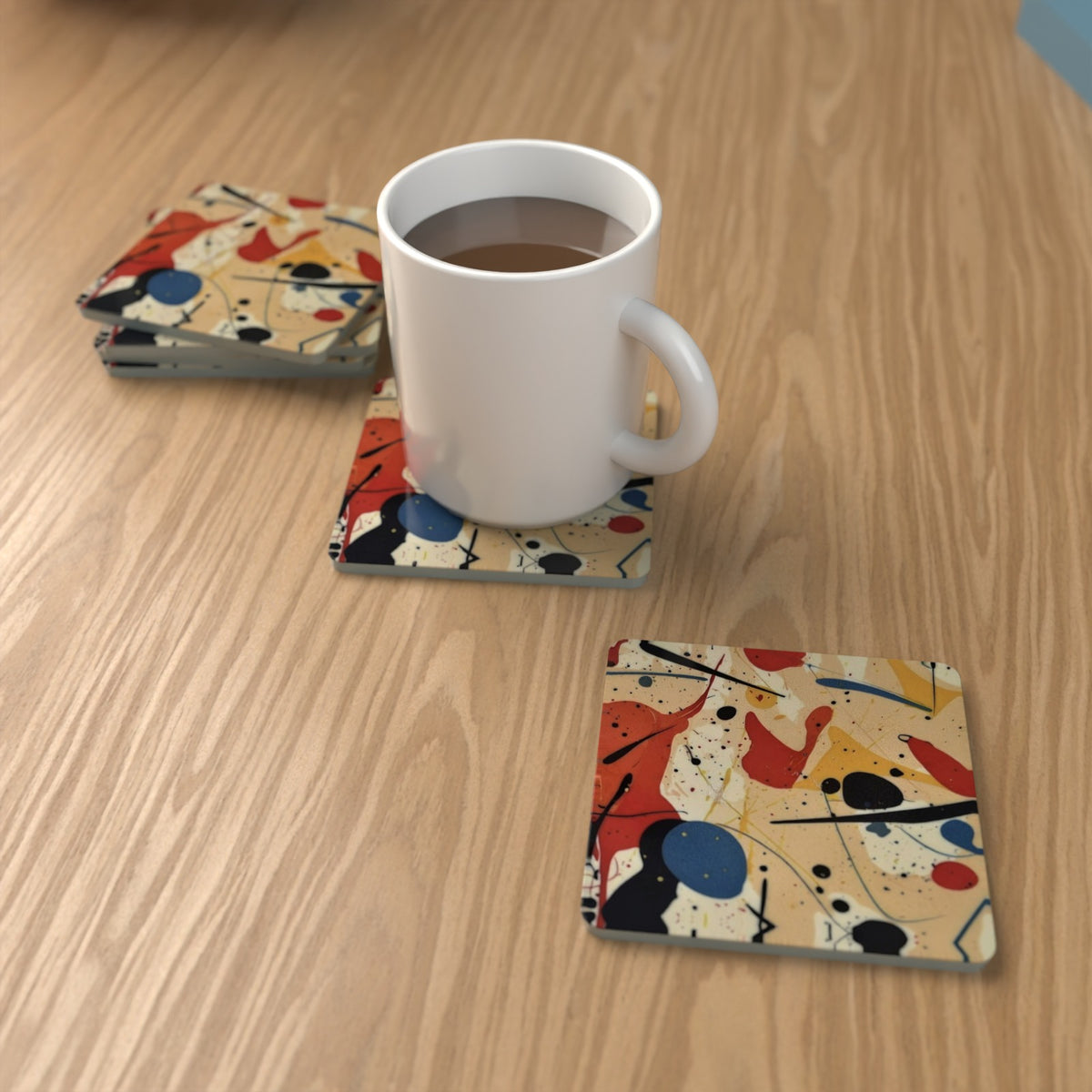 Ink Splat Abstract Square Glass Coasters – Set of 6 – Pre-order – lifestyle mockup 1