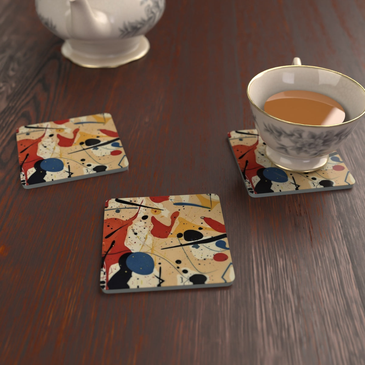 Ink Splat Abstract Square Glass Coasters – Set of 6 – Pre-order – lifestyle mockup 2