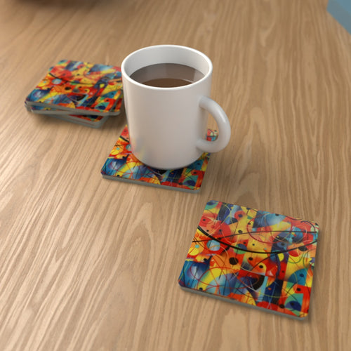 Abstract Geometric Modernist Square Glass Coasters – Set of 6 – Coming Soon – lifestyle mockup 1