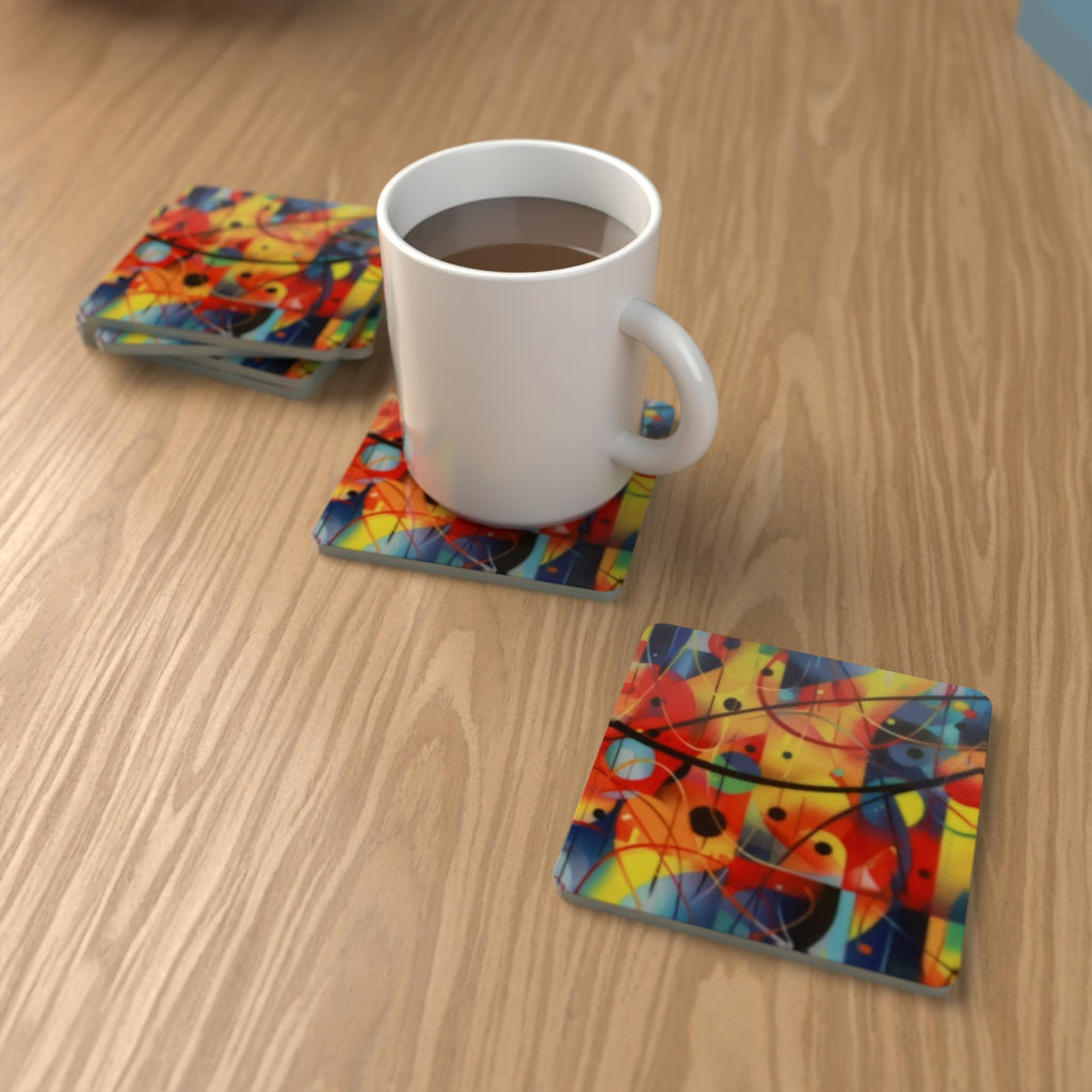 Abstract Geometric Modernist Square Glass Coasters – Set of 6 – Pre-order – lifestyle mockup 1