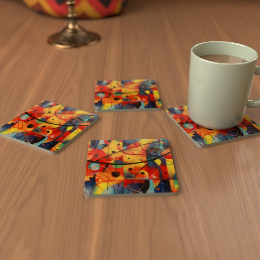 Abstract Geometric Modernist Square Glass Coasters – Set of 6 – Pre-order – lifestyle mockup 3