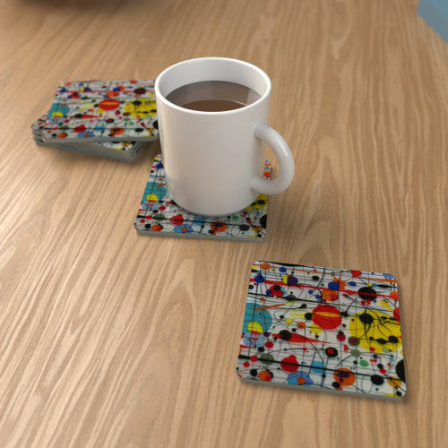 Abstract Pollock-Style Minimalist Square Glass Coasters – Set of 6 – Coming Soon – lifestyle mockup 1