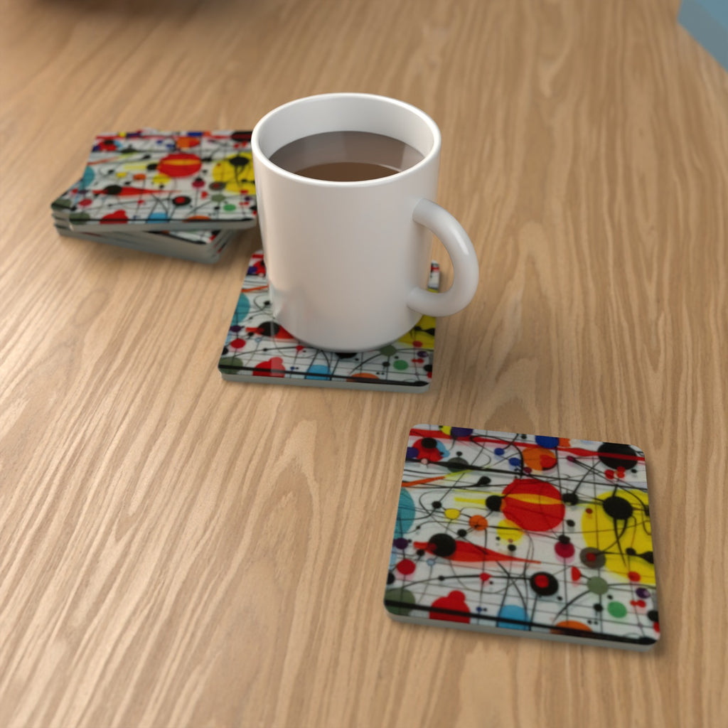 Abstract Pollock-Style Minimalist Square Glass Coasters – Set of 6 – Pre-order – lifestyle mockup 1