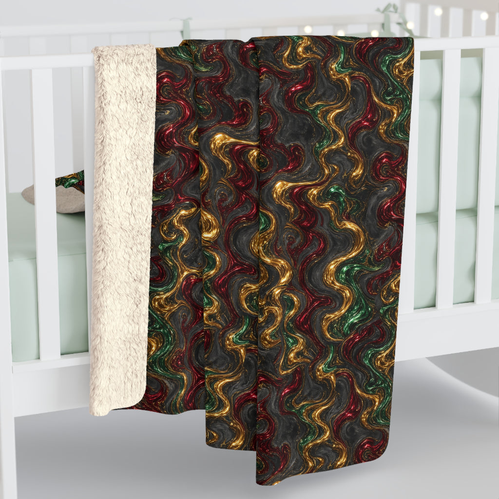 Jewel Metal Swirl Sherpa Fleece Blanket – Iridescent Fluid Pattern