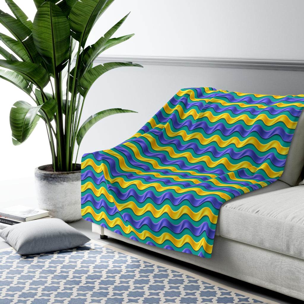 Satin Wave Bands Sherpa Fleece Blanket – Peacock Jewel