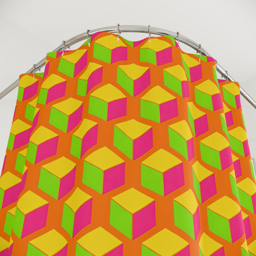 Giant Faceted Cubes II Shower Curtain – Hot Citrus Festive