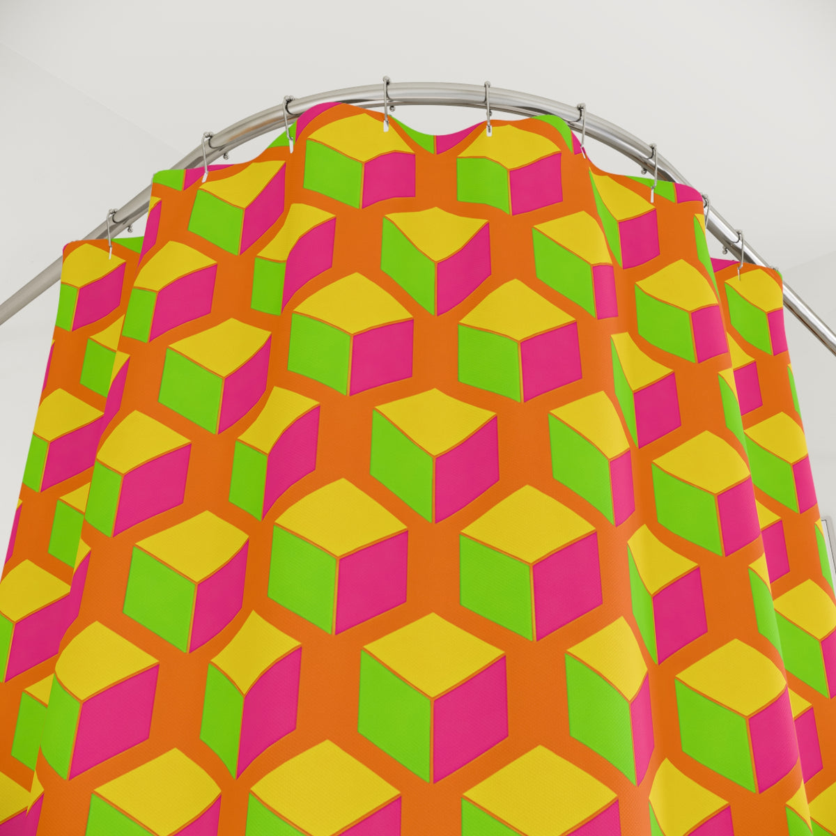Giant Faceted Cubes II Shower Curtain – Hot Citrus Festive