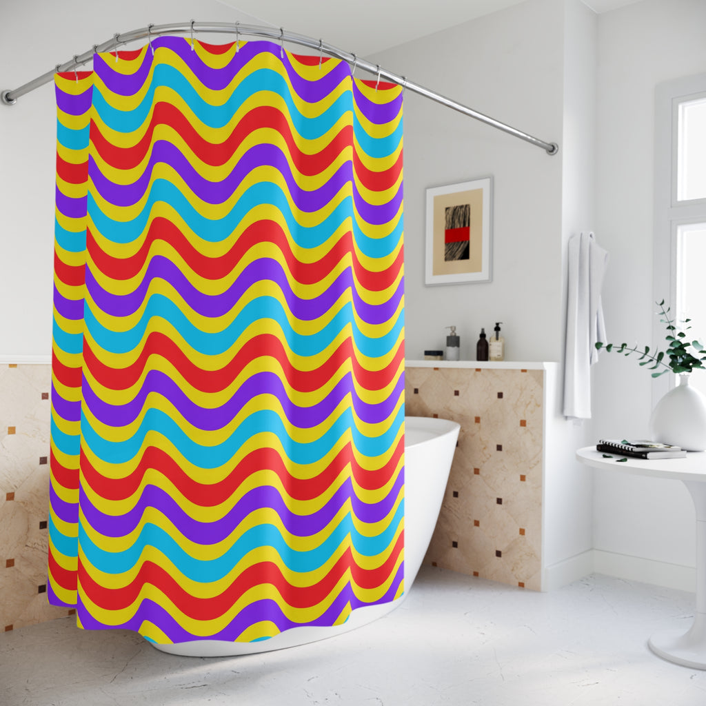 Wide Wave Interference Shower Curtain – Op-Art Waves Pattern