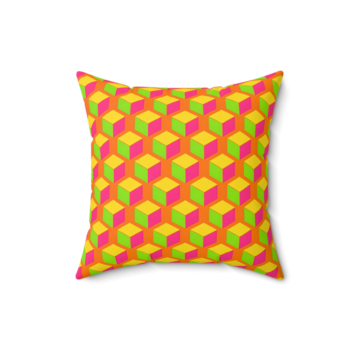 Giant Faceted Cubes II Faux Suede Cushion – Hot Citrus Festive