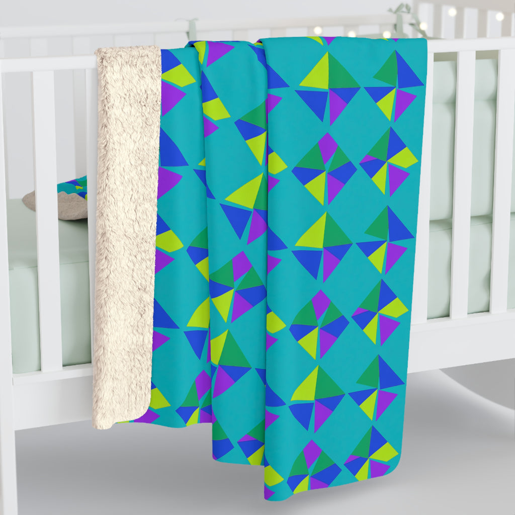 Stacked Cubist Prisms Sherpa Fleece Blanket – Peacock Jewel