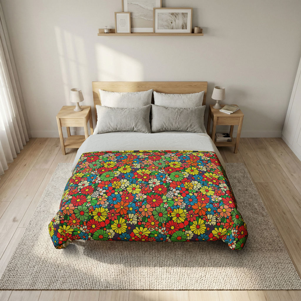 Flower Power Daisies Cotton Duvet Cover – Retro Floral Pattern