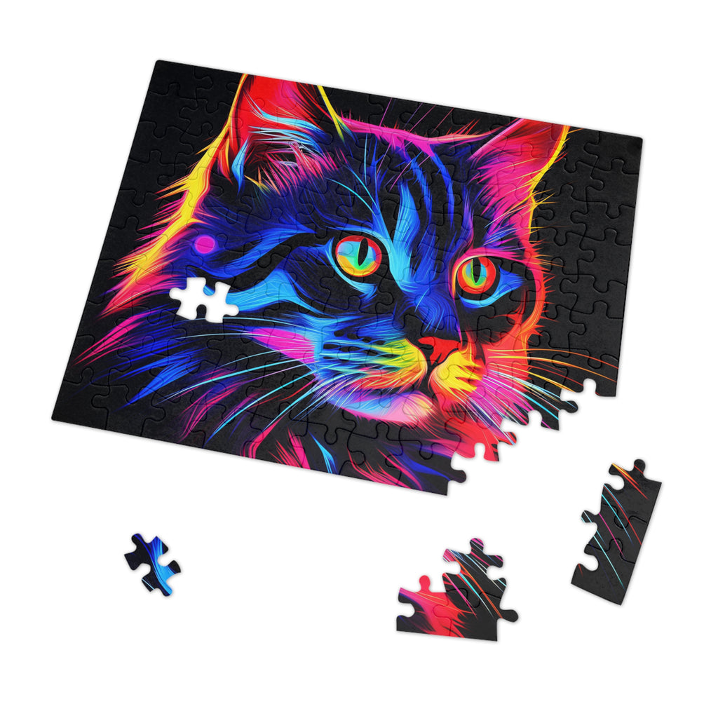 Neon Cat Jigsaw Puzzle with Tin – Neon Pop Art