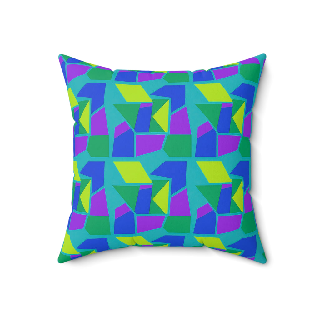 Cubist Block Quilt Faux Suede Cushion – Peacock Jewel