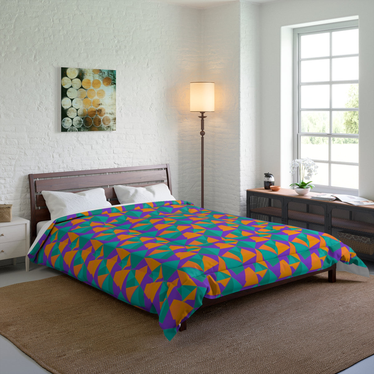 Faceted Gold Panels Comforter – Peacock Jewel