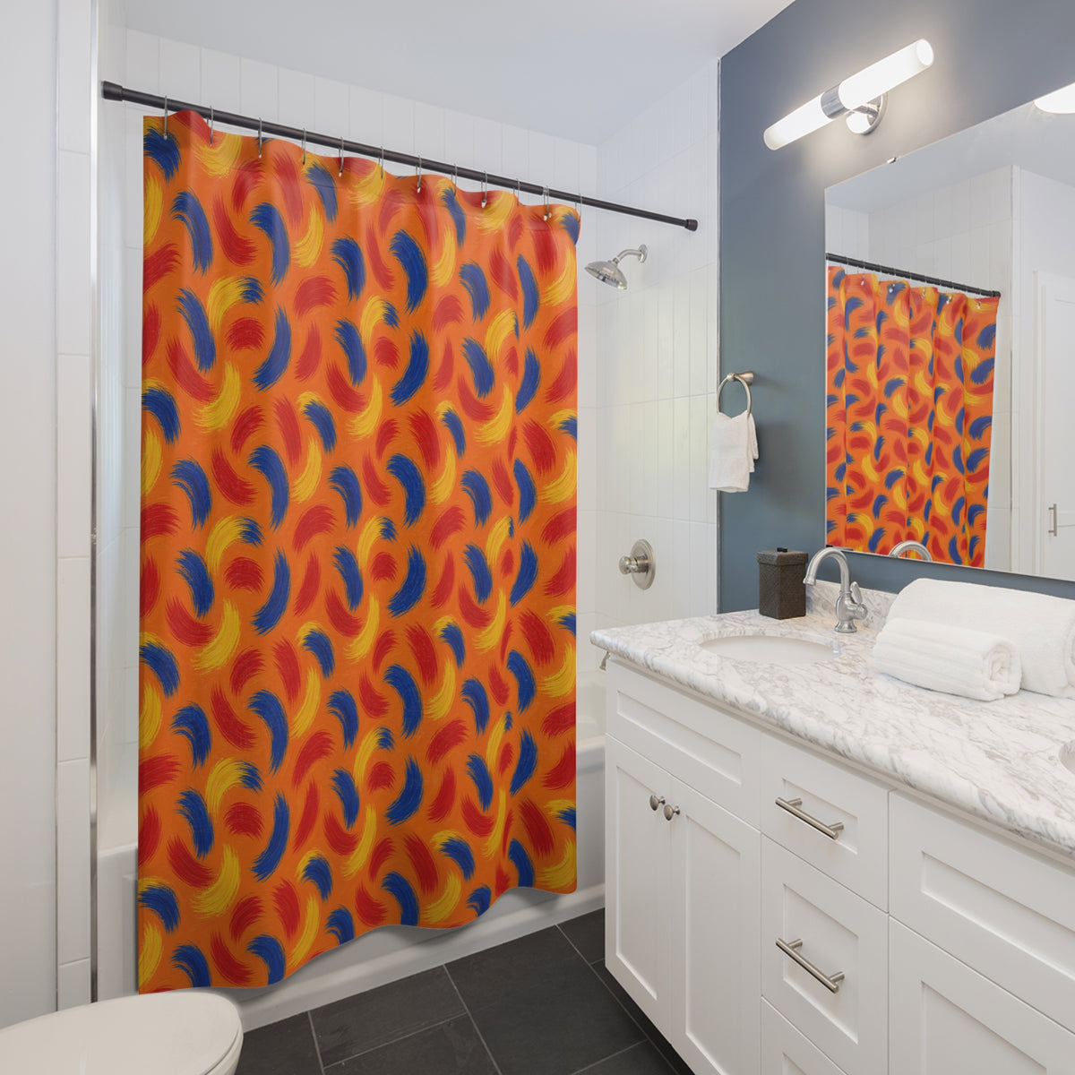 Sweeping Arcs Shower Curtain – Expressionist Brushstroke Abstract Pattern