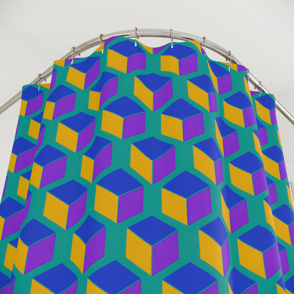 Giant Faceted Cubes II Shower Curtain – Peacock Jewel