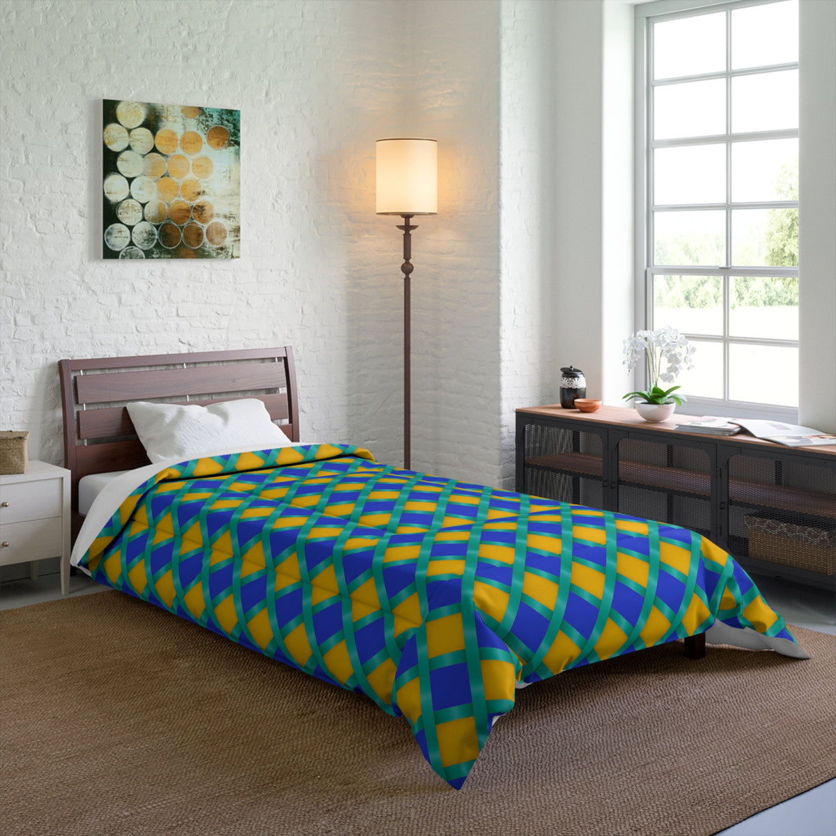 Broad Gold Diamond Trellis Comforter – Peacock Jewel
