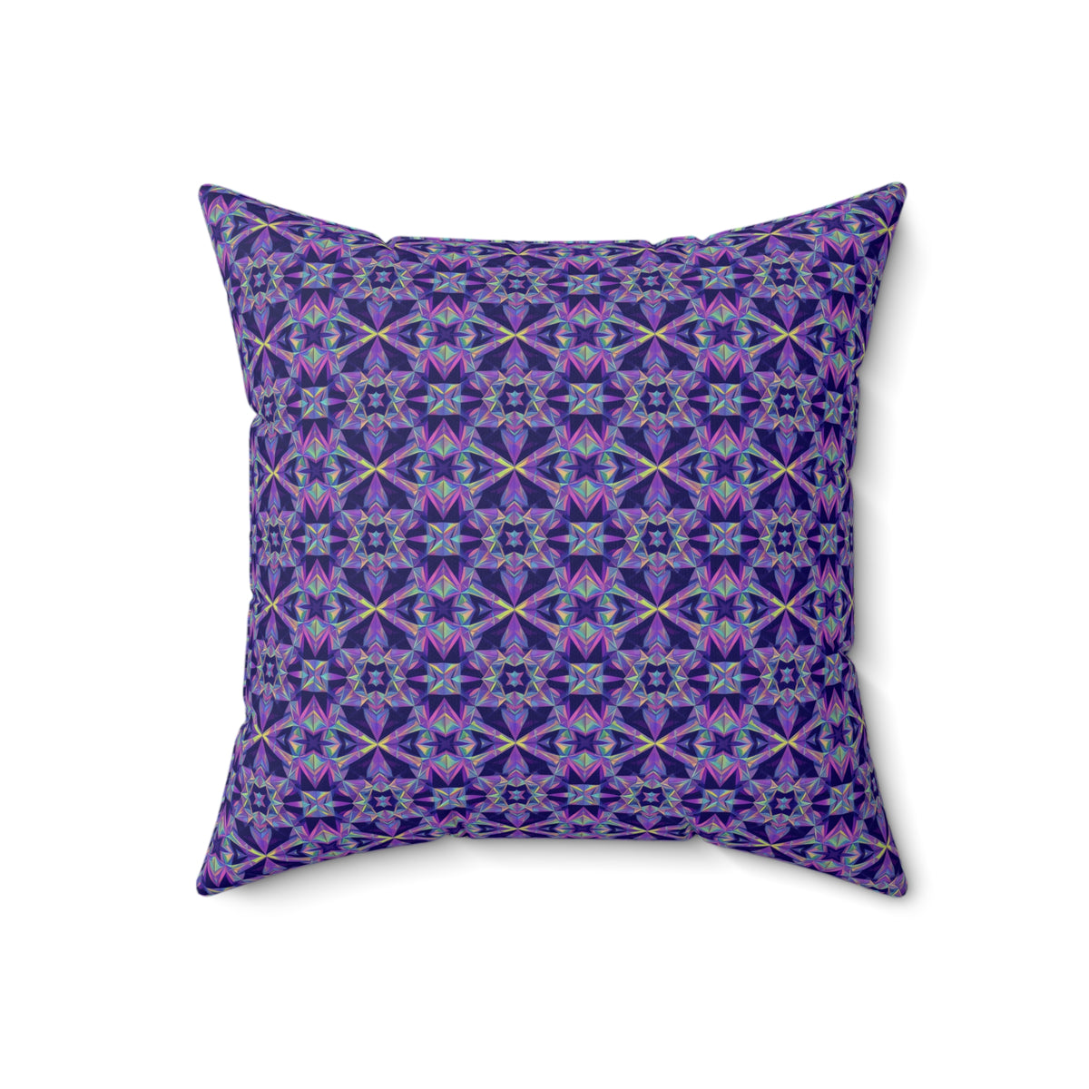 Mirror Crystal Kaleidoscope Faux Suede Cushion – Holographic-Look Geometric Pattern