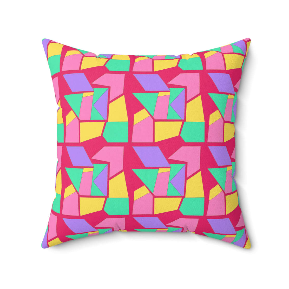 Cubist Block Quilt Faux Suede Cushion – Candy Pop on Raspberry