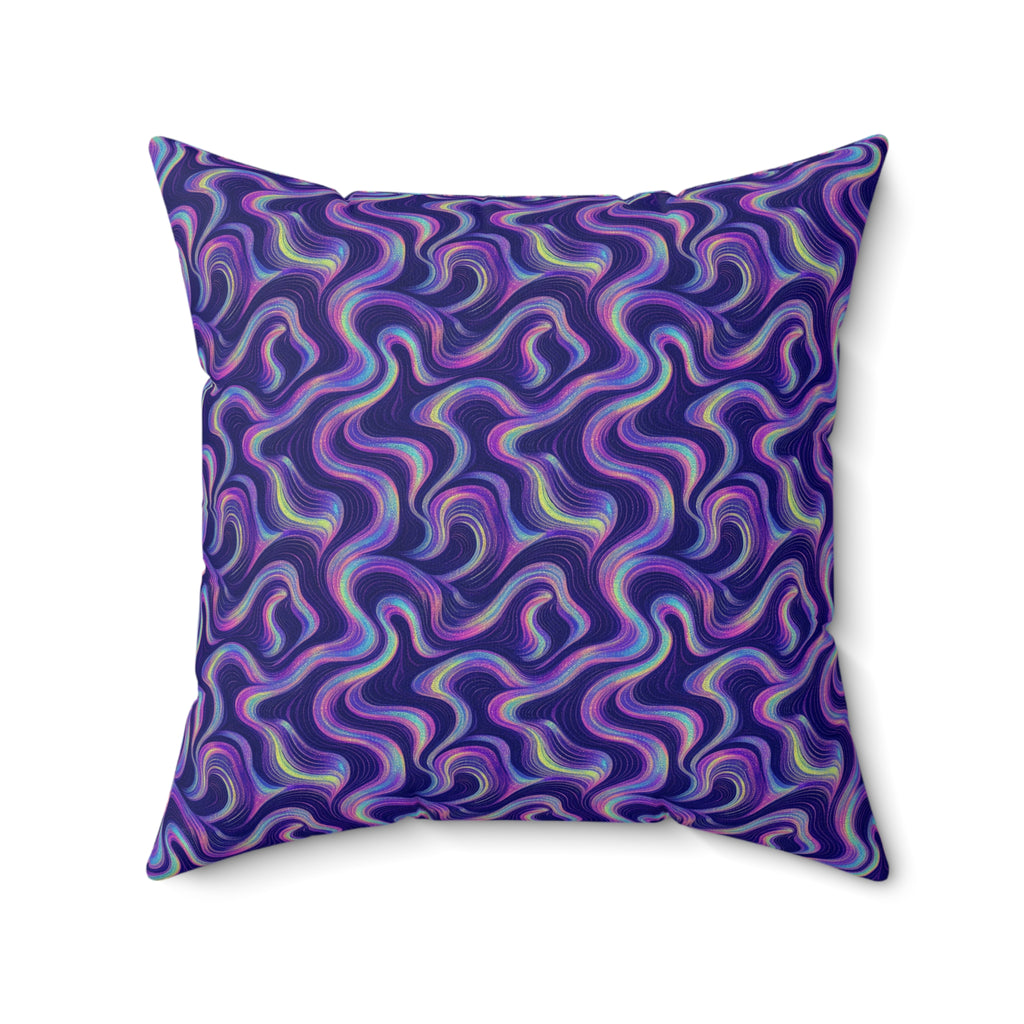 Opal Ribbon Flow Faux Suede Cushion – Holographic-Look Fluid Art Pattern
