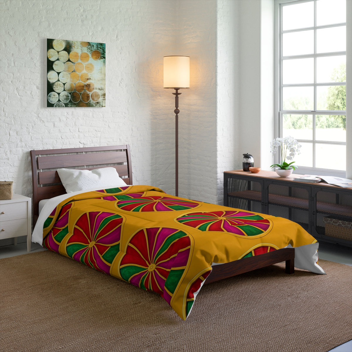 Grand Kaleido Jewel Wheels Comforter – Kaleidoscopic Medallion Pattern