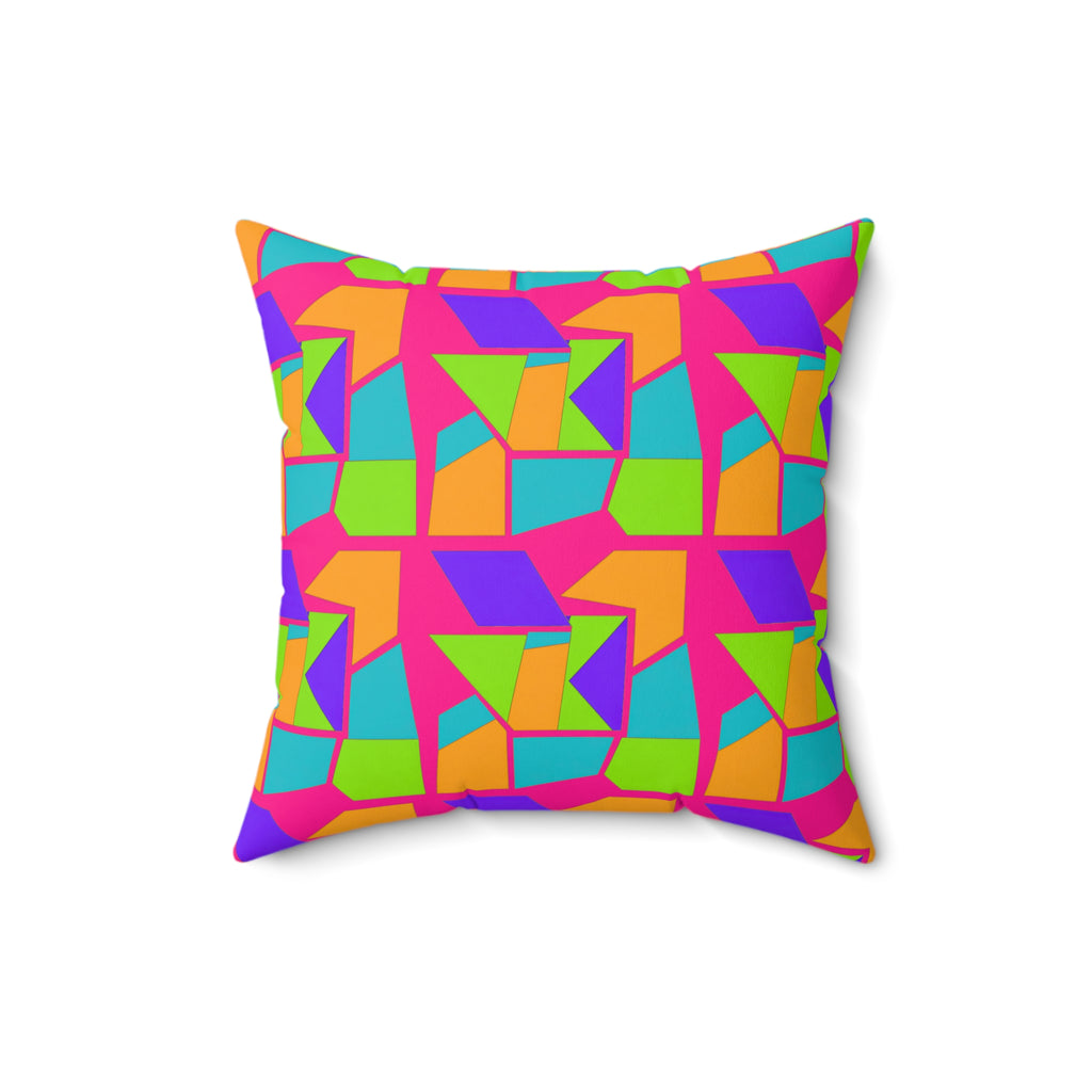 Cubist Block Quilt Faux Suede Cushion – Tropical Punch
