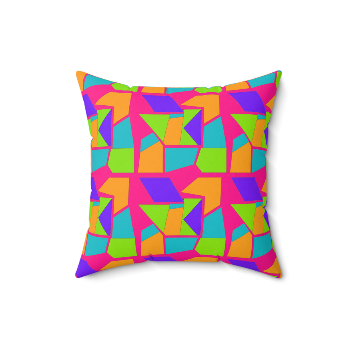 Cubist Block Quilt Faux Suede Cushion – Tropical Punch