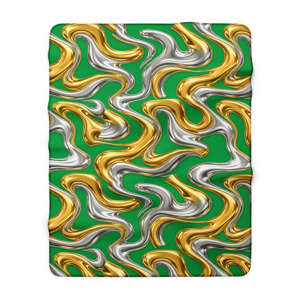 Broad Melting Gold Ribbons Sherpa Fleece Blanket – Liquid Chrome Pattern