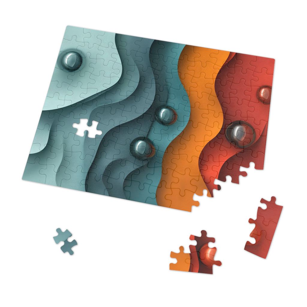 Teal Coral Waves Jigsaw Puzzle with Tin – Sculpted Wave Abstract