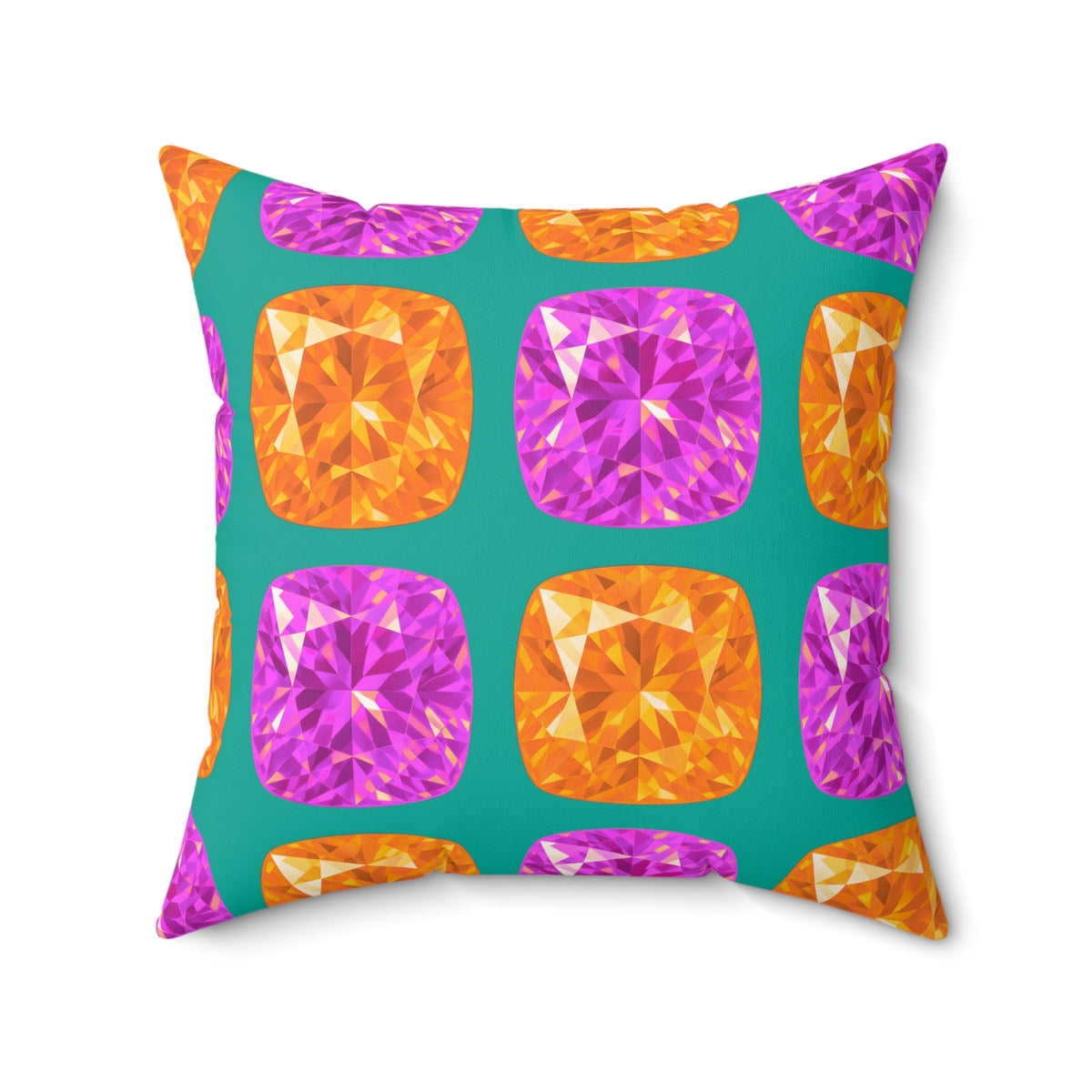 Giant Cut Gem Grid Faux Suede Cushion – Peacock Jewel