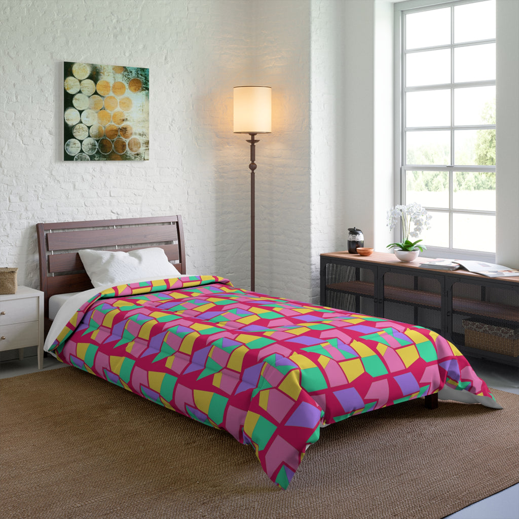Cubist Block Quilt Comforter – Candy Pop on Raspberry