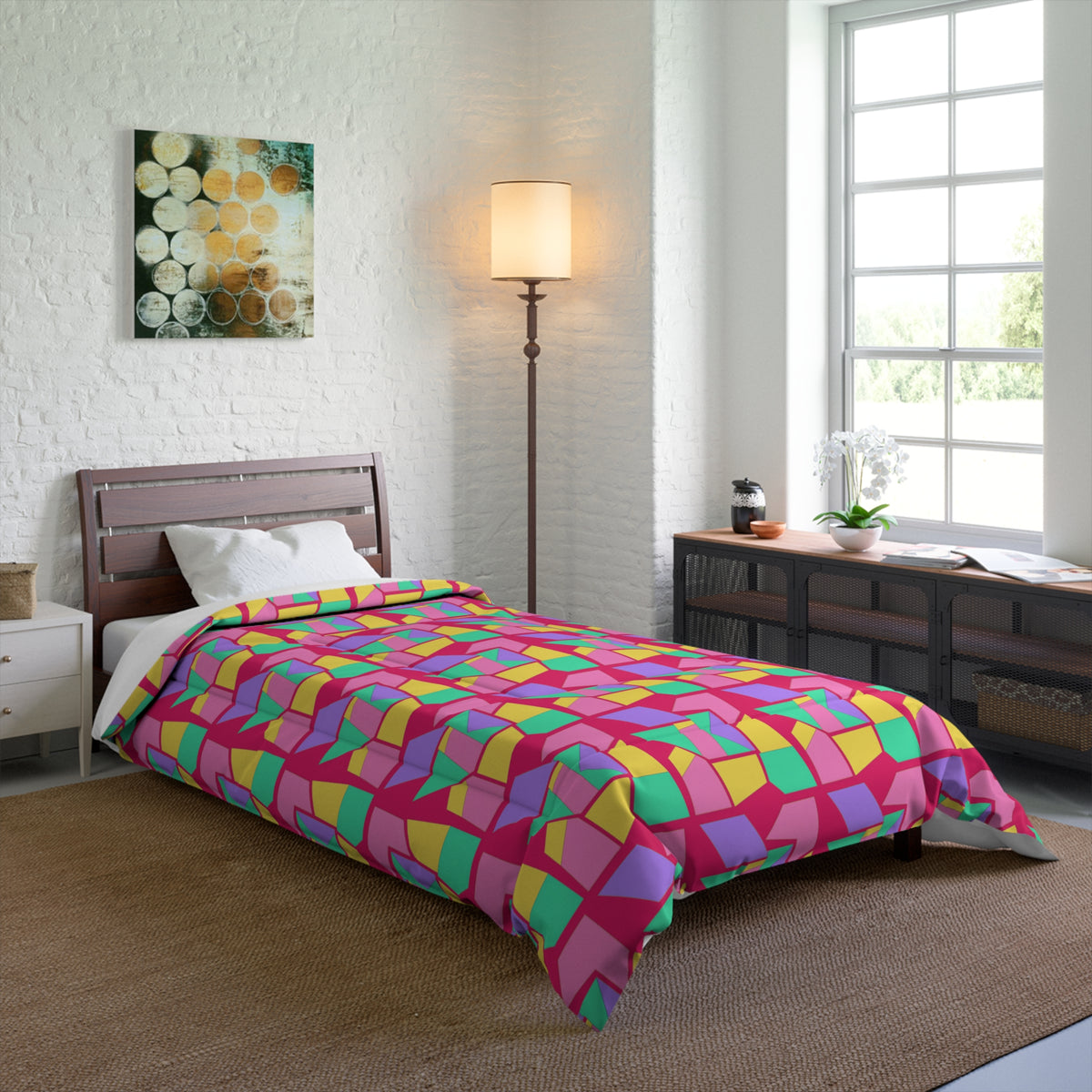 Cubist Block Quilt Comforter – Candy Pop on Raspberry