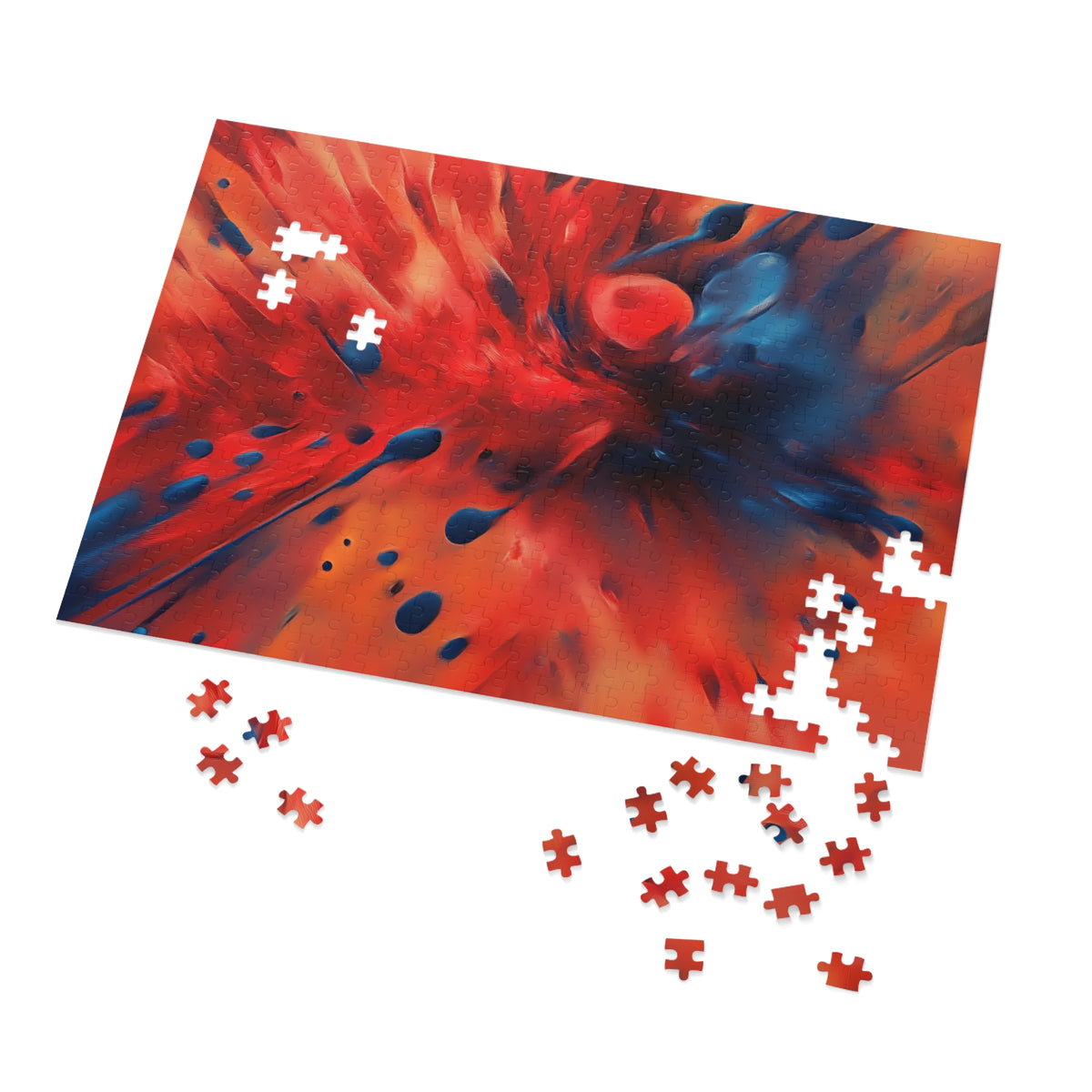 Scarlet Blue Blast Jigsaw Puzzle with Tin – Abstract Explosion Art