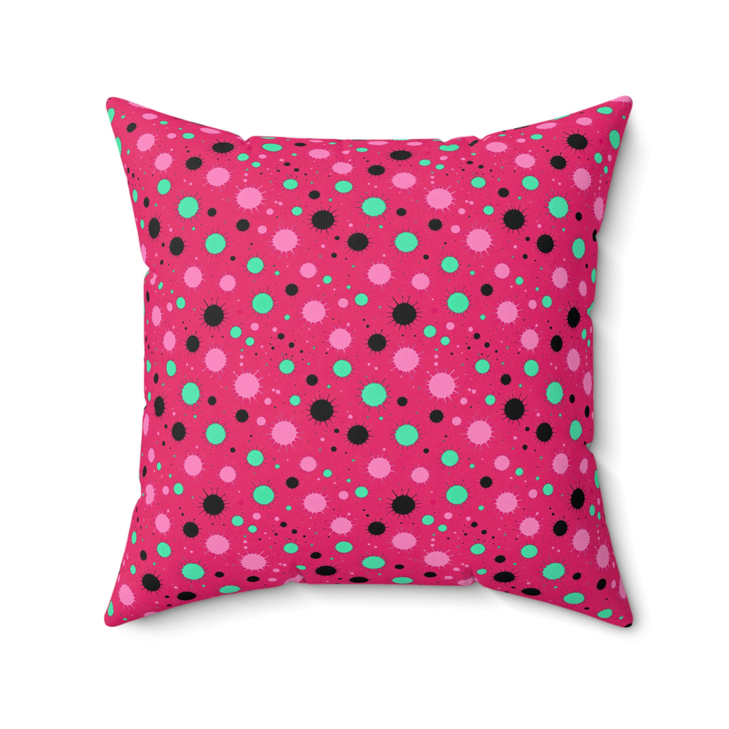 Blot Burst Faux Suede Cushion – Candy Pop on Raspberry