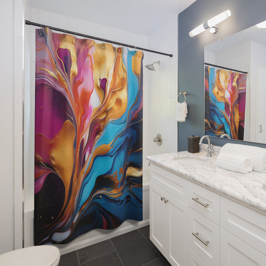 Gilded Fluid Swirl Shower Curtain – Fluid Pour Art